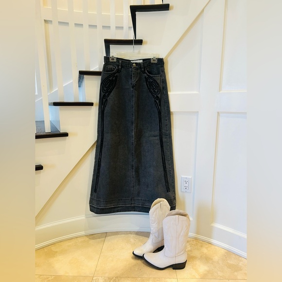 TRF Black Long Denim Skirt - Picture 1 of 8